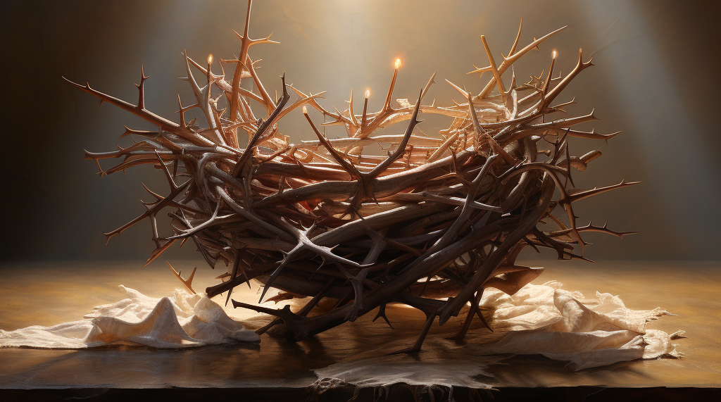 A cross, a crown of thorns, and rays of light to represent the hope and salvation brought by Easter