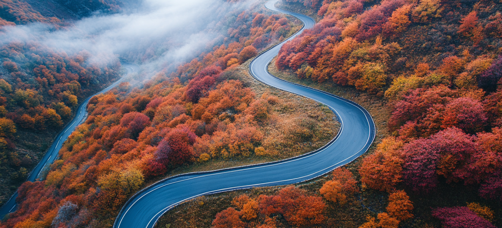 Picture of a winding crooked mountain road.