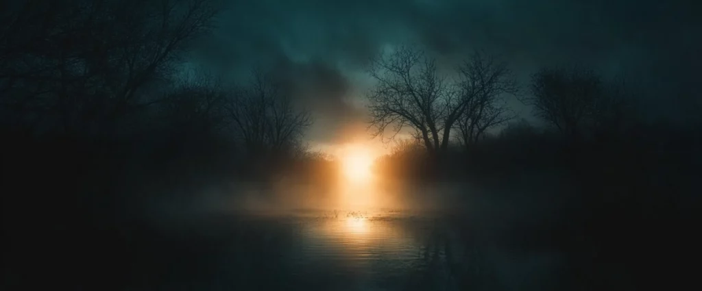 A beautiful sunrise breaking through a dark, shadowy landscape or a night sky transitioning into daylight. The contrast of light overcoming darkness capturing symbolism of the spiritual awakening and transition to enlightenment contained in the phrase, "For the night is far spent, the day is at hand."